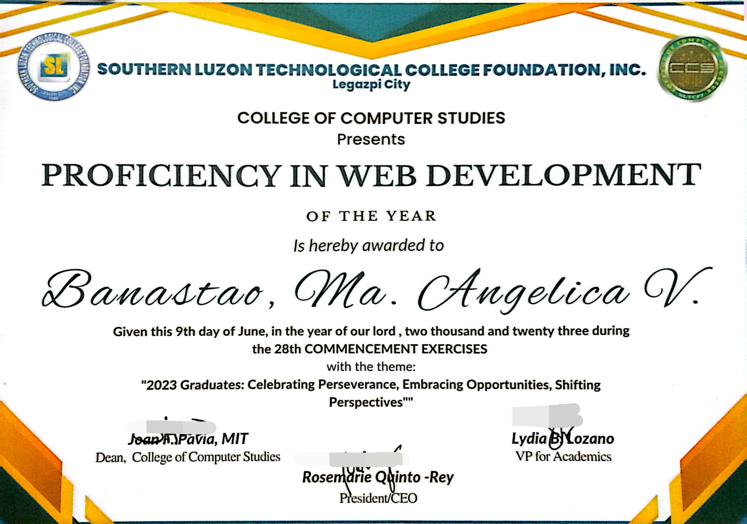 Certificate of Proficiency in Web Development