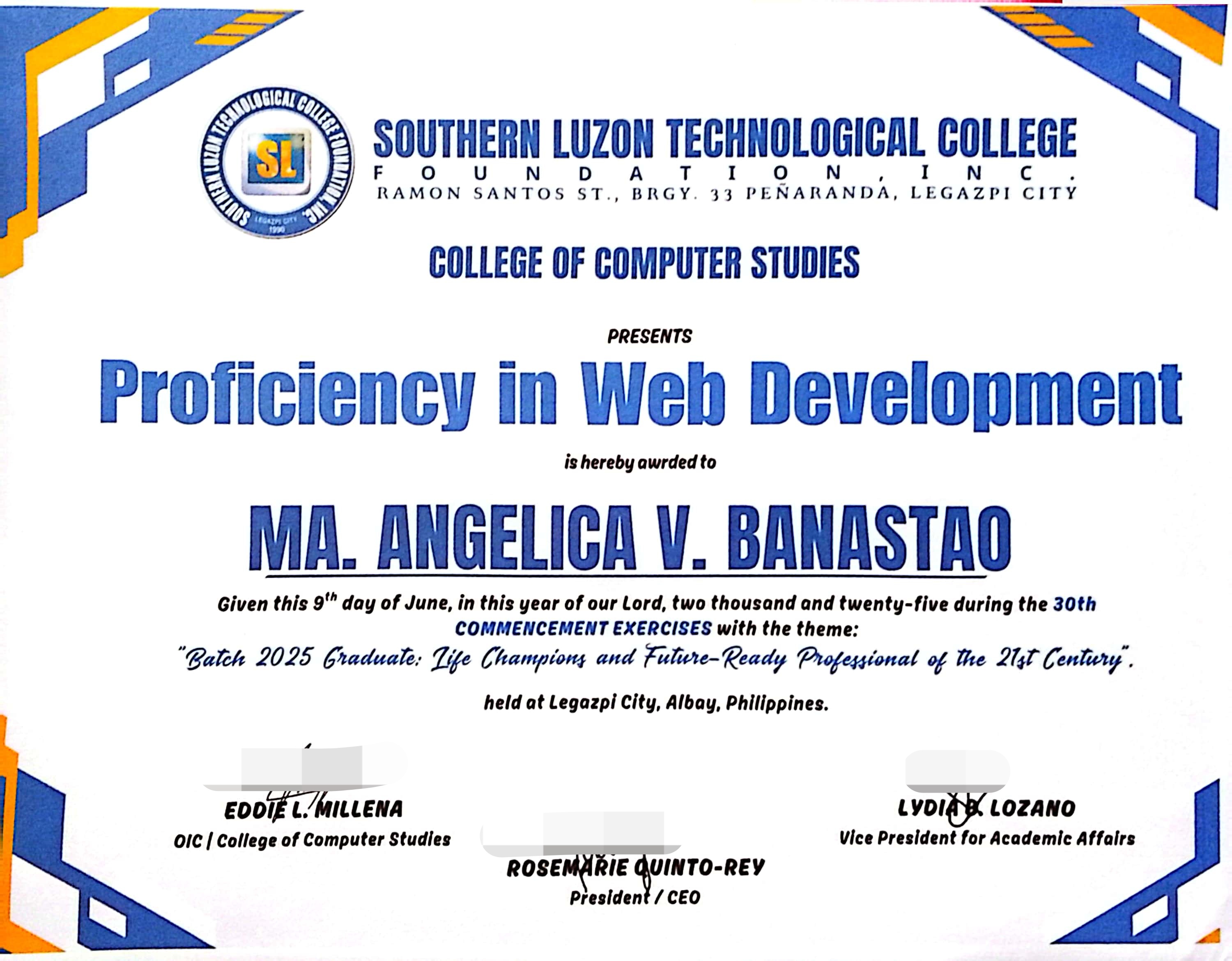Certificate of Proficiency in Web Development (Second Award)
